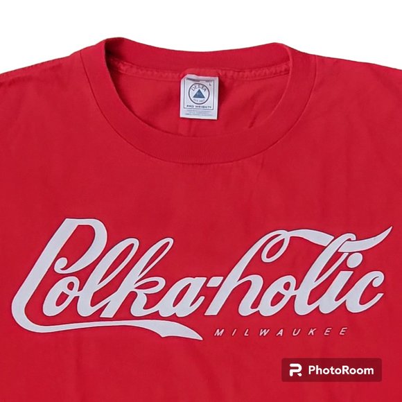 Vintage Polka-holic Graphic Novelty Tee Vibrant Red Size Large NEW - Picture 1 of 7